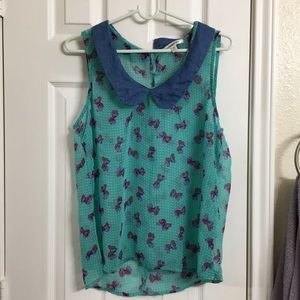Roommates- Teal polka dots & bows flowy shirt